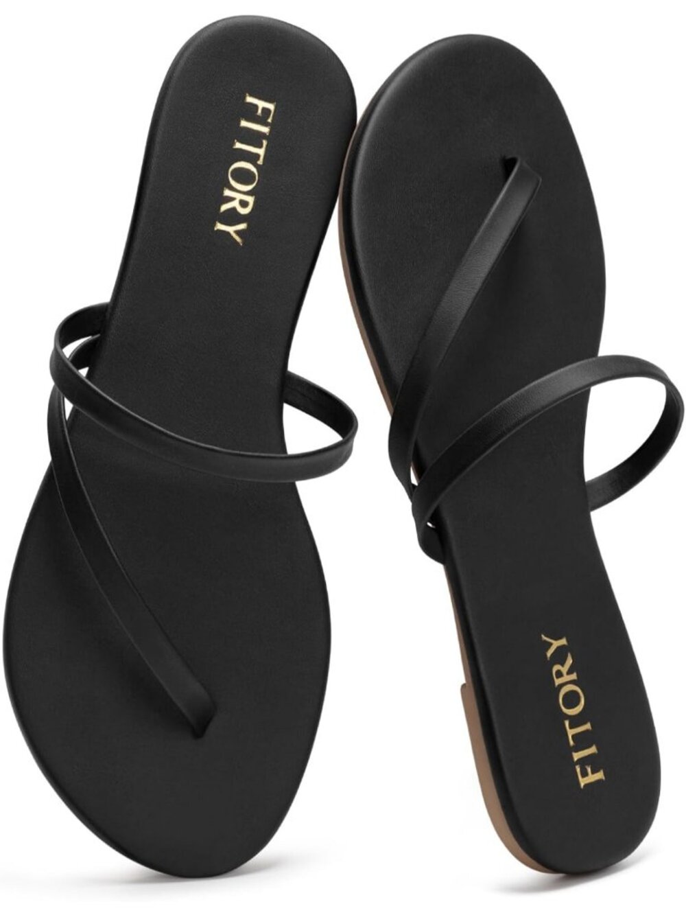 Women's Black Flip Flops Strappy Open Toe Flat Shoes Comfortable Sandals